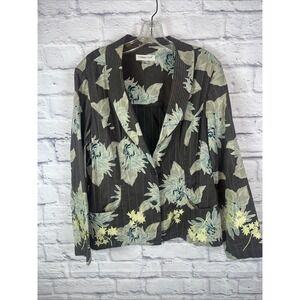 Coldwater Creek Women's Cottagecore Linen Floral Embroidered Blazer Size Large
